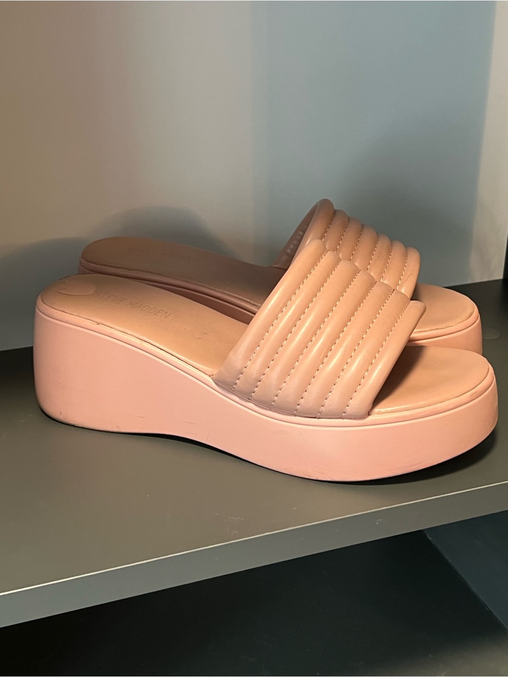 Steve Madden Quilted Platform Slide Sandals in Blush Pink